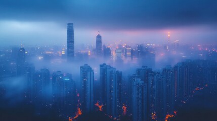 Obraz premium Misty cityscape at twilight