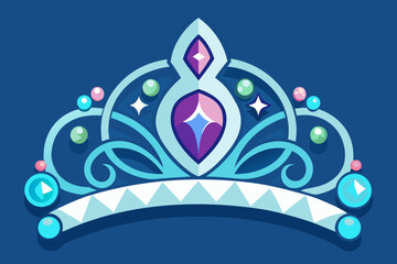 Diamond tiara image. Beautiful tiara with gemstones and metal decor. Cartoon vector illustration