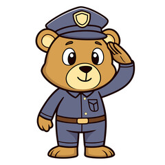 Cartoon Bear Police Officer Saluting with Professionalism and Style