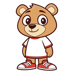 Cartoon Bear Mascot Standing with Cheerful Expression in Sportswear