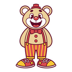 Friendly Cartoon Bear Character in a Clown Costume with Red Bow Tie and Striped Pants