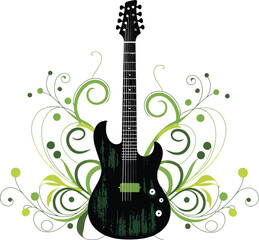Abstract musical background with an acoustic guitar and rock concert illustration