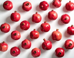 Red Pomegranates Arranged on White Background