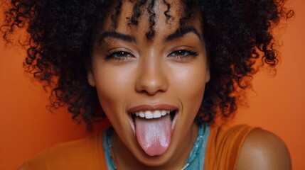 a woman with a large tongue sticking out
