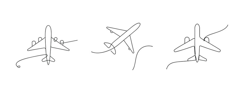 Three airplanes in simple outline style isolated on a clean background