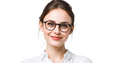 a woman wearing glasses and a white shirt
