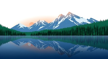 Serene mountain lake reflection at sunrise