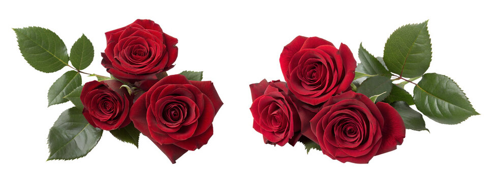 Two red rose bunches isolated on transparent background