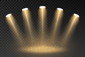 Stage lighting with golden spotlights and sparkles