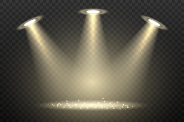 Stage lighting with golden spotlights and sparkles