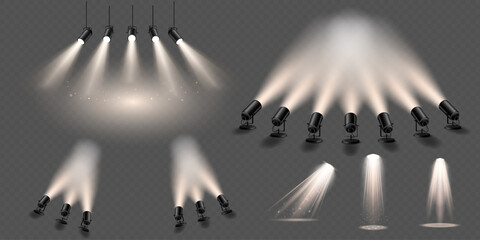Stage spotlights with soft dust particles.