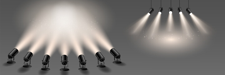 Stage spotlights with soft dust particles.