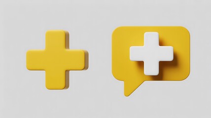 Obraz premium Yellow plus sign and speech bubble with white plus sign icon business teamwork, corporate meeting, digital marketing,