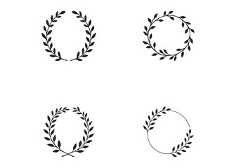 botanical circle frame logo silhouette vector, leaf circle silhouette logo icon vector, floral wreath with leaves for wedding, botanical circle frame wedding flower on white background.