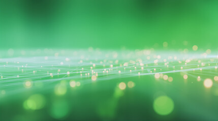 光り輝くデジタルラインとボケ効果がある優しいグリーンの抽象背景