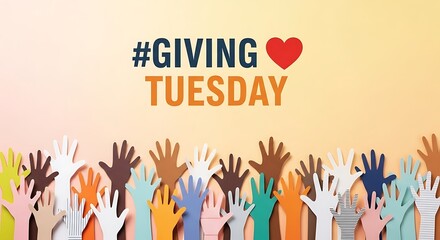 Giving tuesday hands raised heart symbol promote generosity and community spirit event