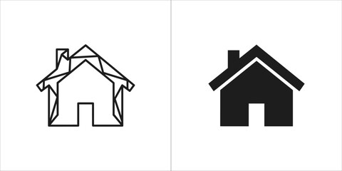 House icon, geometric line art and solid silhouette © KalamGraphicsBD