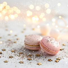 Colorful glitter powder in jar with festive bokeh background lights