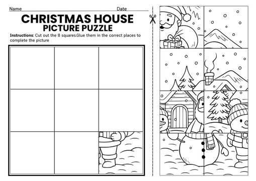 Christmas Puzzle cut and paste worksheets for kindergarten! Fun winter-themed puzzles that build fine motor, problem-solving, and coloring skills. Perfect for classroom or home holiday fun.