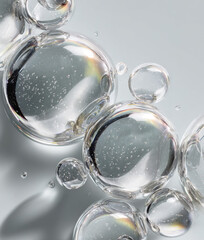 Water bubbles forming abstract liquid shape in clear background