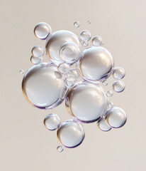 Water bubbles forming abstract liquid shape in clear background