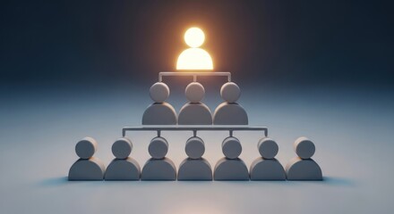 Illuminated hierarchy of abstract human figures against dark background