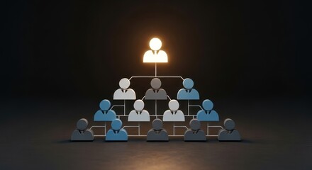 Illuminated hierarchy of stylized human figures connected by lines.