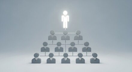 Glowing leader at top of three tier organizational chart structure