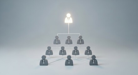 Hierarchical structure with glowing leader figure and gray subordinates.