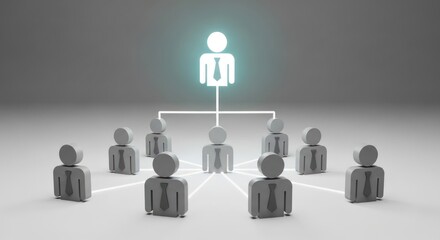 Hierarchical structure of glowing leader connected to subordinates below.