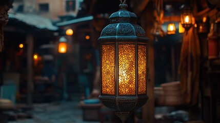 Ornate lantern lights up a marketplace