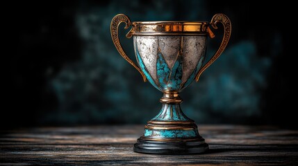 Ornate trophy on rustic wooden surface