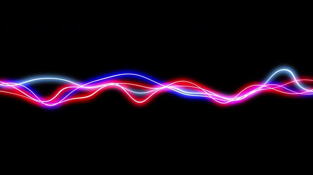 Dynamic 4K motion with flowing red and blue neon waves creating smooth wavy patterns. Excellent for electronic music, nightlife content, tech presentations, abstract themes, and contemporary motion