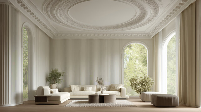 Salon z rozetą i ryflowanymi panelami