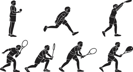 Dynamic vector silhouette of tennis player in action, showcasing athletic skill and movement, perfect for sports branding and fitness promotions