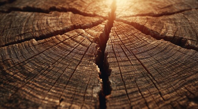 Close-up of weathered tree stump. Sunlight highlights the wood grain - Powered by Adobe
