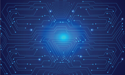 Abstract technology background digital circuit board pattern with bright blue glowing lines