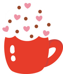 cute milk foam hot drink with heart and chocolate sprinkle vector cartoon illustration