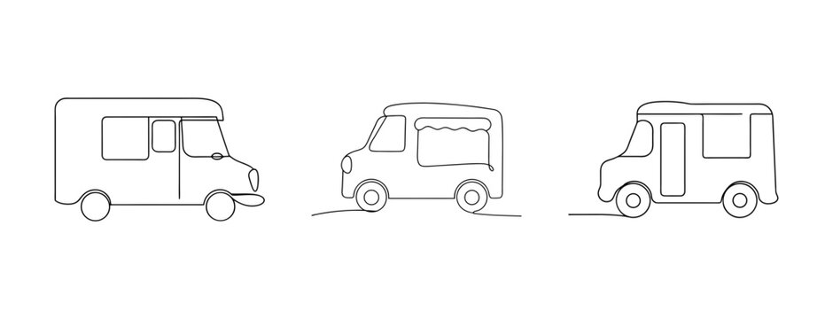 Three distinct ice cream trucks lined up showing their unique designs