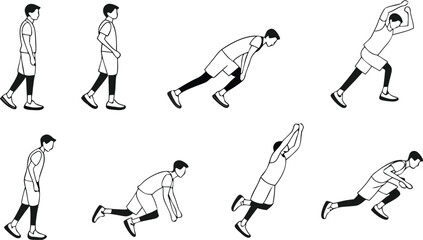 Dynamic athlete stretching routine, preparing for sports performance, vector art shows flexibility and strength training for fitness enthusiasts