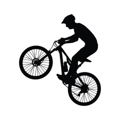 Obraz premium Mountain Biker Silhouette Jumping on Bicycle Vector Illustration