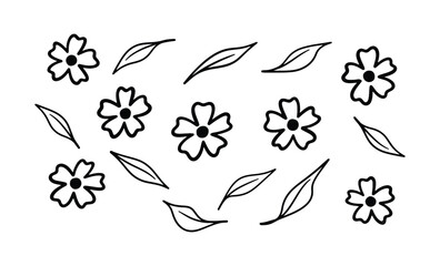 Hand Drawn Flower and Leaf Doodle Pattern Vector Illustration