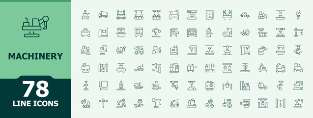 Machinery icon set. Minimal icons pack. Vector illustration in modern line style. Power Tools line icon set. Containing construction, equipment, work, tool, mechanic, house and more.