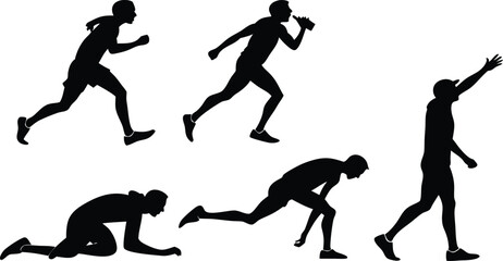 Dynamic runner silhouette collection conveys endurance athleticism, perfect for sports branding, fitness campaigns, and motivational content