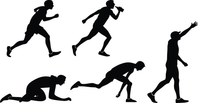 Dynamic runner silhouette collection conveys endurance athleticism, perfect for sports branding, fitness campaigns, and motivational content