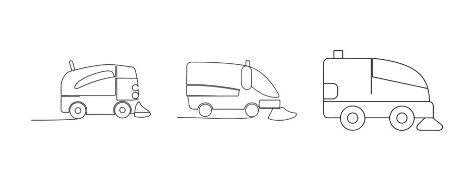 Three stylized ice resurfacing zamboni machines lined up side by side