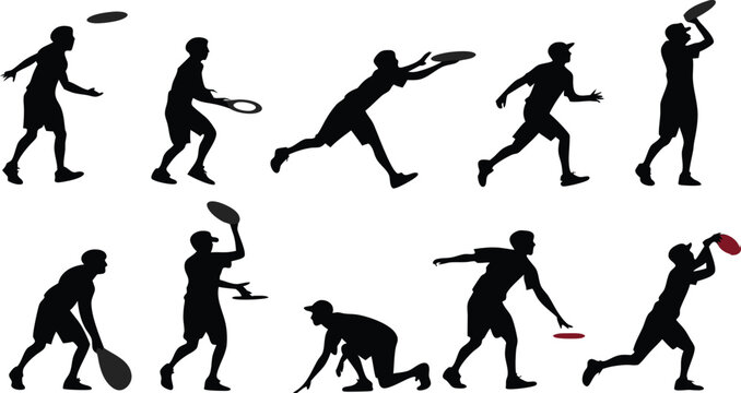 Tennis player silhouette icon collection. Includes tennis players, various poses, racket, serve, volley, and smash actions. Created in black silhouettes with white background