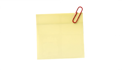 Yellow sticky note with a red paperclip attached for important reminders.