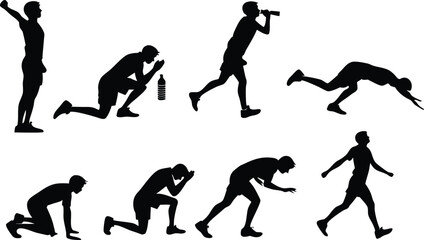 Fototapeta premium Running athlete silhouette collection. Includes sprinting, jogging, and exercising poses. Created in solid black style on white background