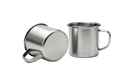 Two Shiny Metal Camping Mugs for Outdoor Adventures.